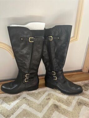 Naturalizer Johanna Black Leather Wide Calf Boots – NEW in Box – Never Worn